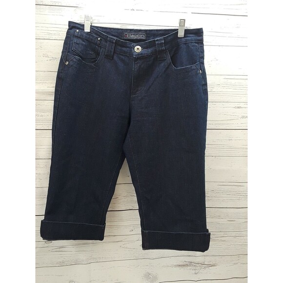 Baccini Capri Blue Jeans Sz 8P Denim Embriodered Studded Cuffed Flap Pockets - Picture 4 of 10